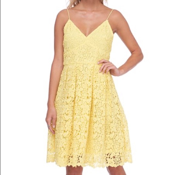 ABS Collection Allen Schwartz Canary Yellow Lace A Line Dress NWT - Picture 2 of 11